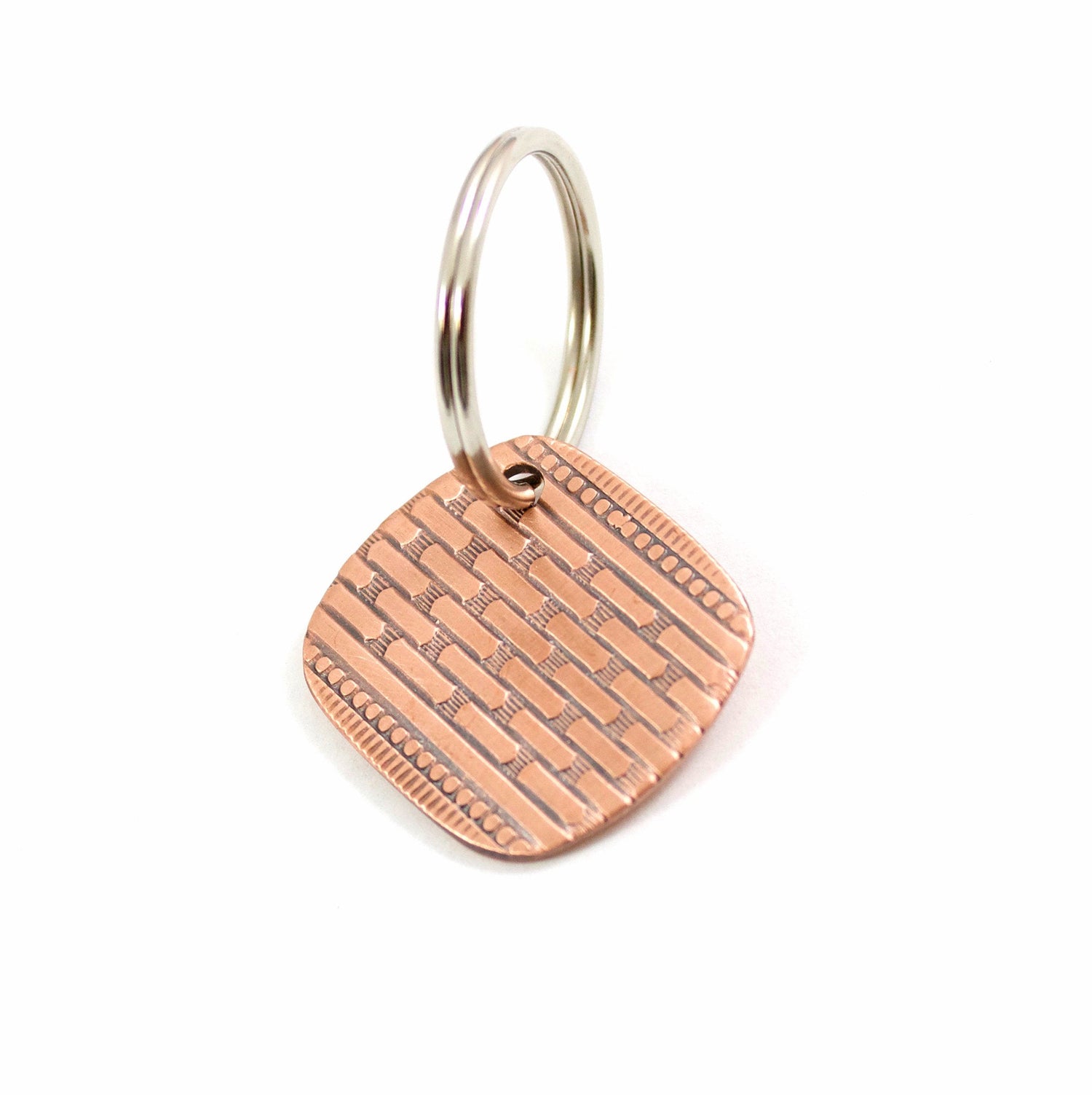 copper brick design keychain handmade vintage deco