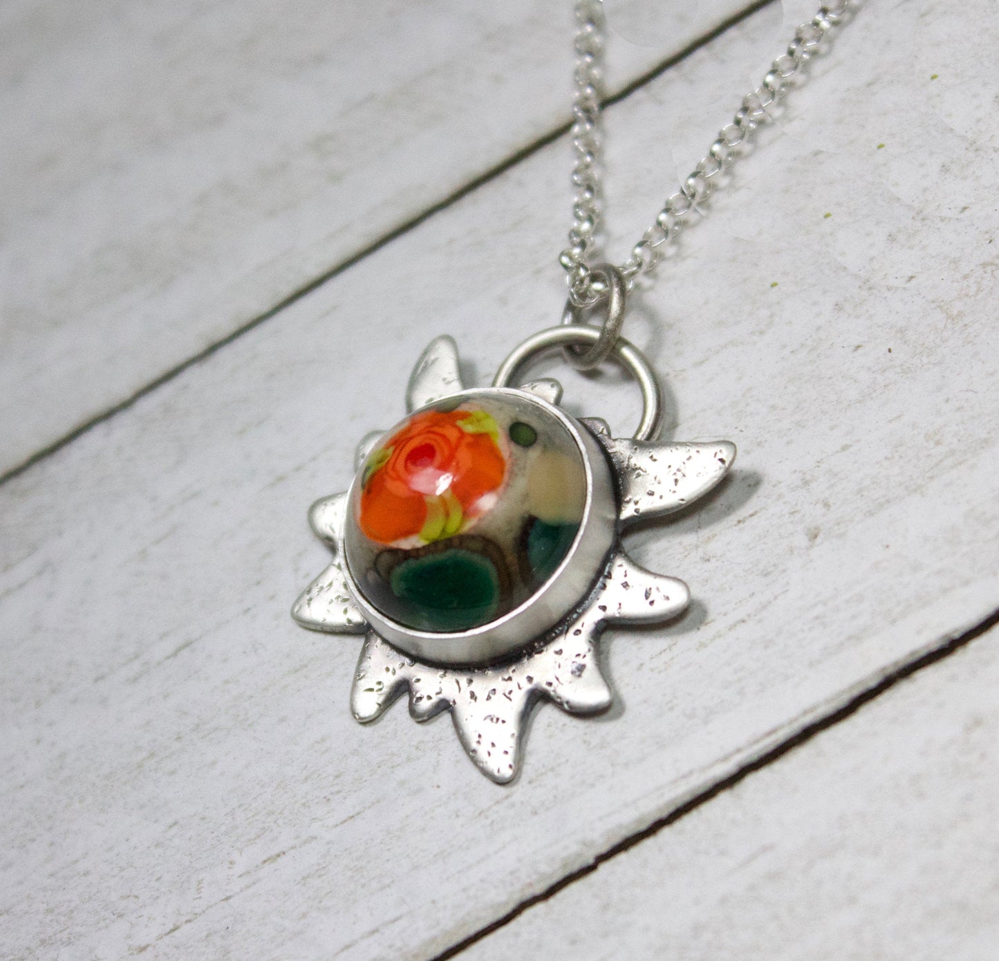 Edelweiss Flower Orange Stone Pendant