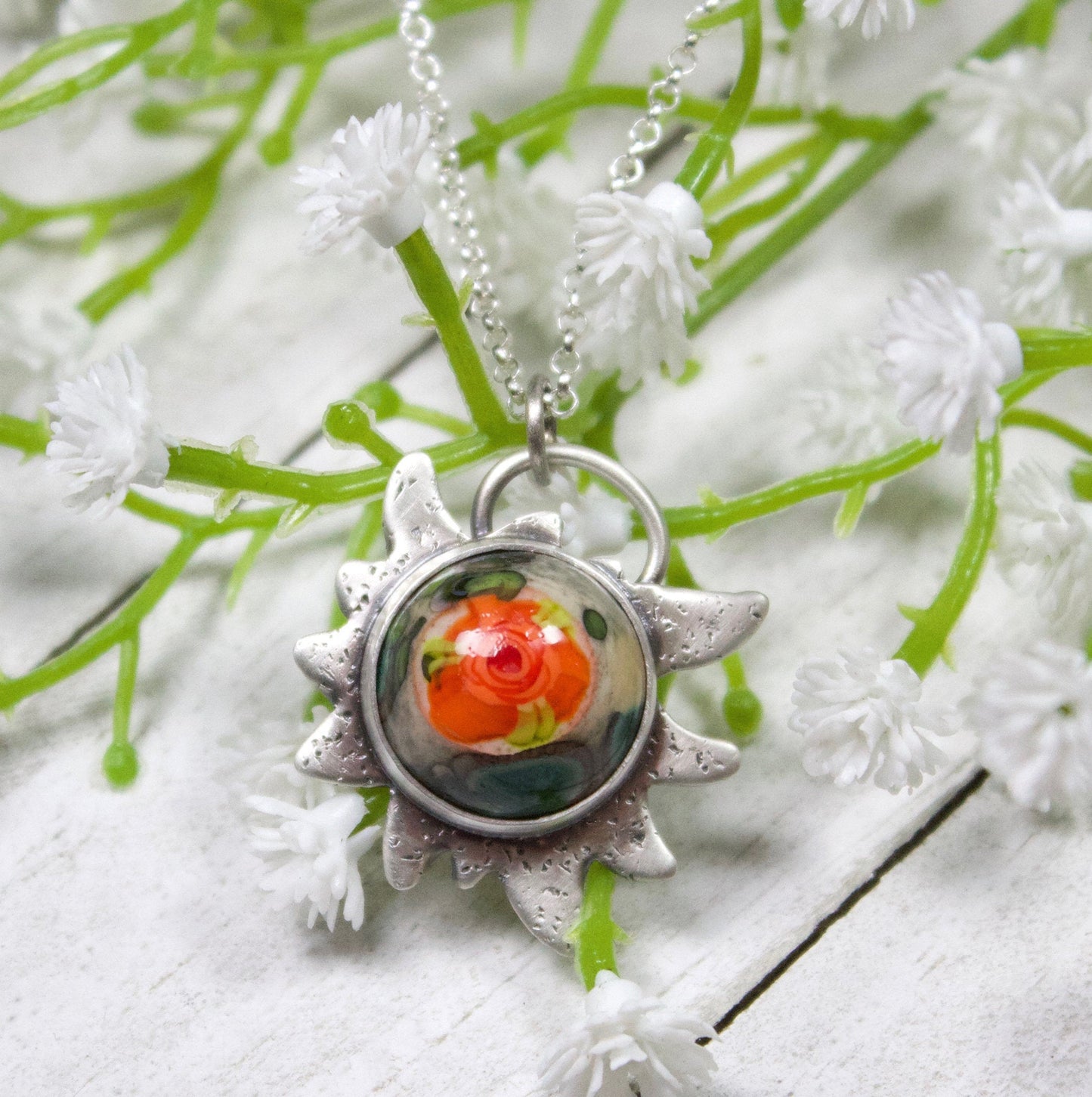 Edelweiss Flower Orange Stone Pendant