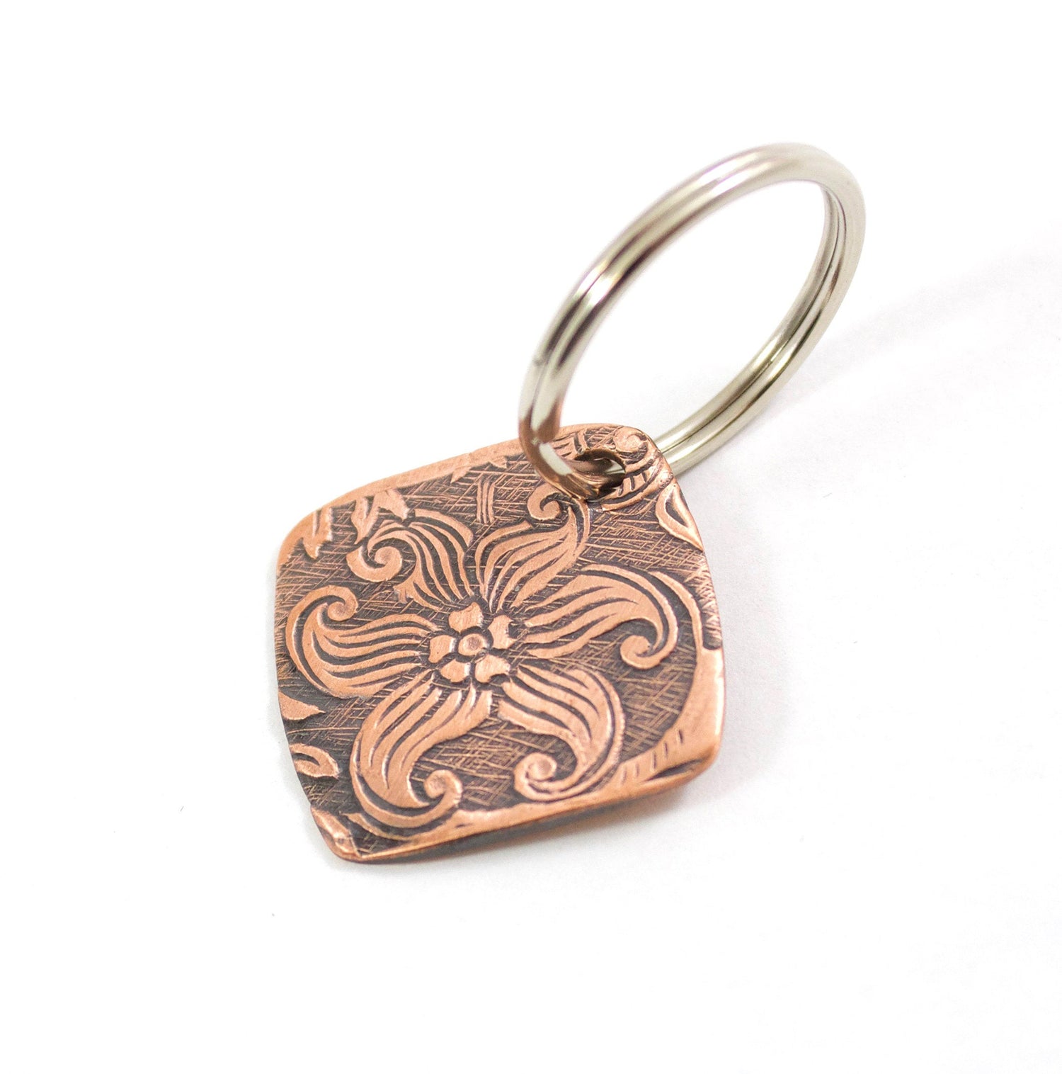 Star Flourish Flower Vintage Pattern Copper Keychain