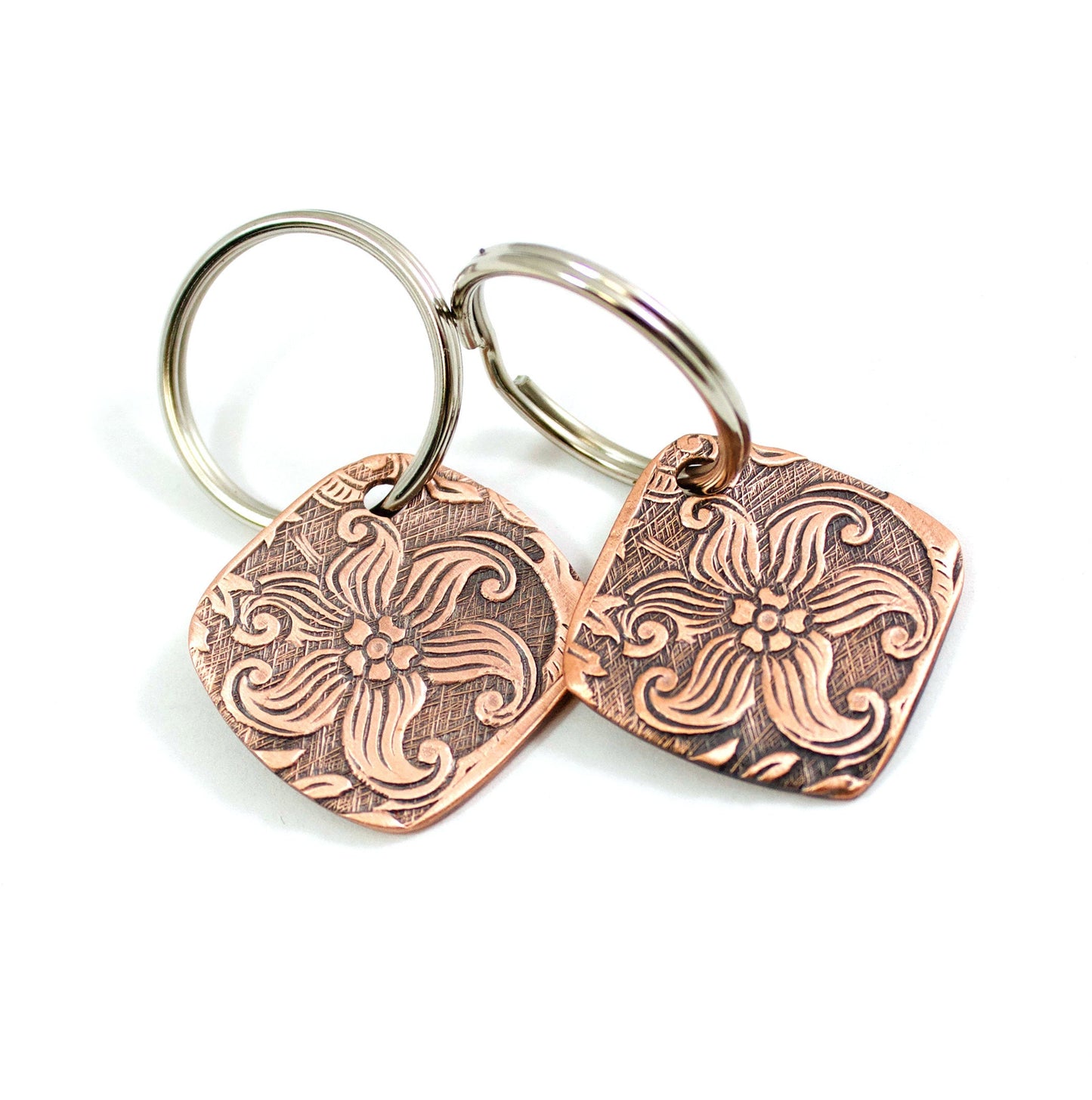 Star Flourish Flower Vintage Pattern Copper Keychain