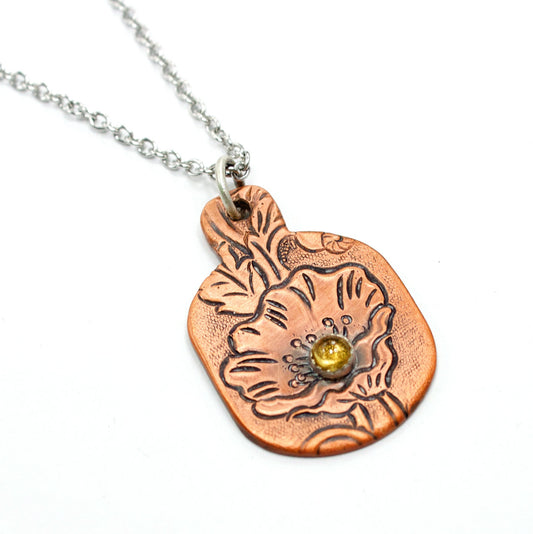 Poppy Flower Citrine Copper Pendant