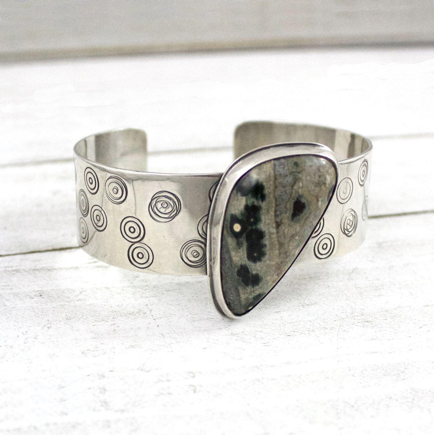 Ocean Jasper Circles Sterling Silver Cuff Bracelet